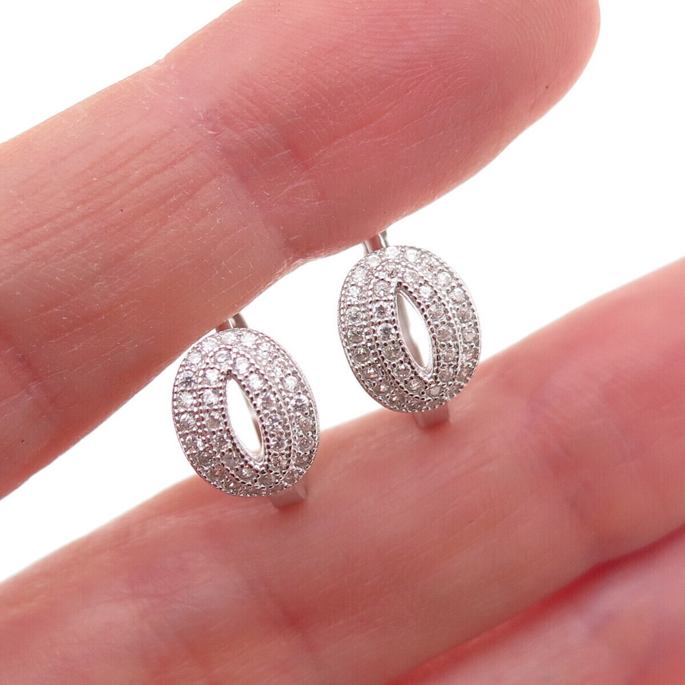 925 Sterling Silver Round-Cut C Z Hoop Earrings